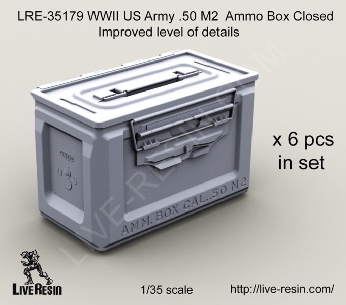 Live Resin 1/35 WWII US .50 M2 Ammunition Ammo Box – Closed (6pcs)
