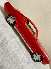 1965 Red & Tan Ford Mustang Fastback Promo Philco P-22 AM Radio w/chrome trim