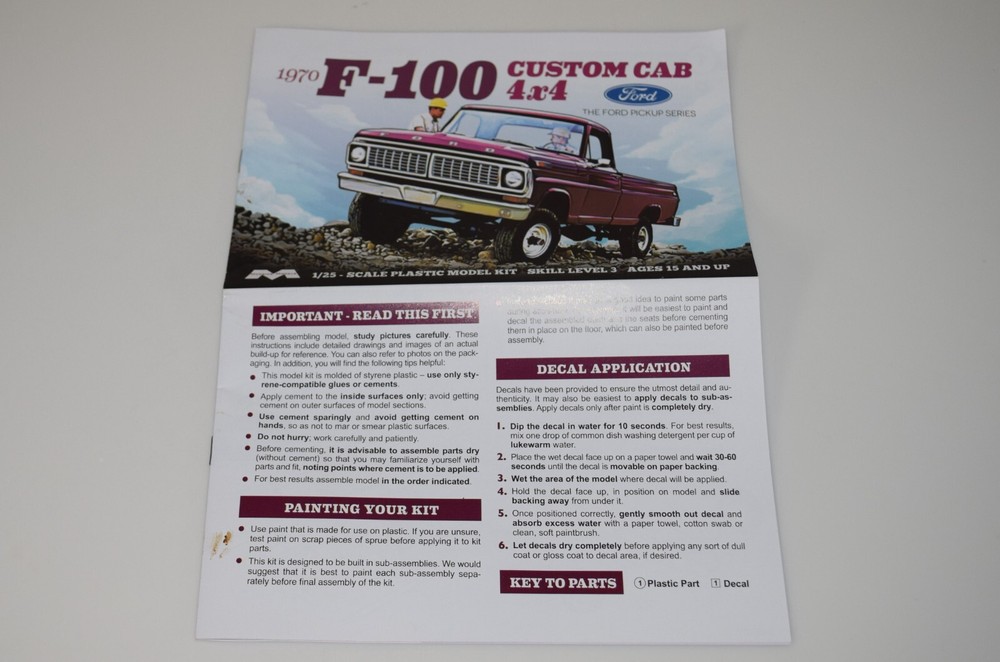 MOEBIUS 1970 FORD F-100 4×4 1230 ⭐PARTS⭐ INSTRUCTION BOOKLET 1:25