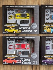 4 American Muscle Model Car Kit Die-Cast 69 Chevy, Chevelle, Dodge, Ford 1:64