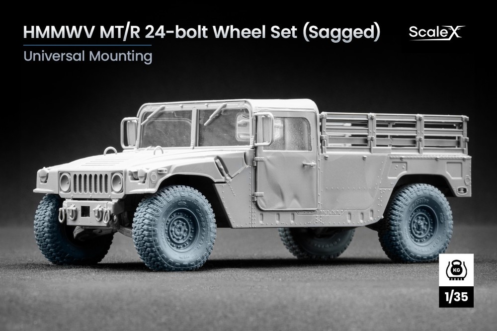 HMMWV MT/R 24-bolt Sagged wheel set (3d printed) 1/35 ScaleX WM 35001S