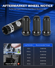M14X1.5 Lug Nuts Black with Spline Tuner, 2 Inches Length Conical Wheel Nut, Com