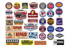 1:64 scale model auto engine repair shop car garage signs