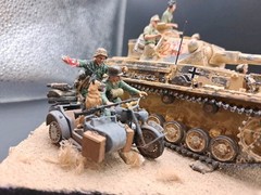 Built 1/35 German WWII Panzer Tank Motorcycle W/ Sidecar 6 Figures Diorama