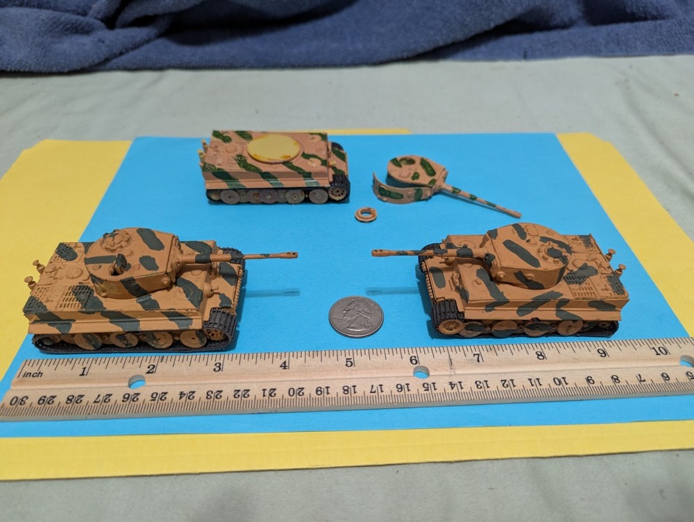 German 3- Tiger Tanks , painted WW2, AFRIKA KORPS, UNKNOWN MAKER, VINTAGE