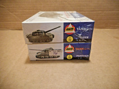 2 Vintage AHM German Tiger & Panther Tank Model Kits Snap Together 1/72 NOS