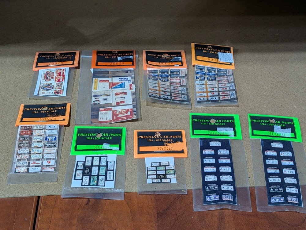 Prestons Car Parts – #2 – 1:24 Scale – Assorted License Plate Decals – NOS