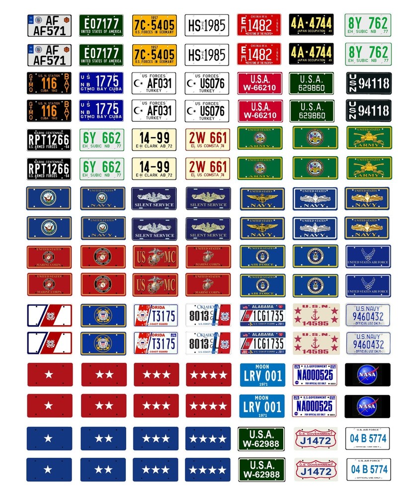 1/24 1/25 scale model car USA military government license plates tags