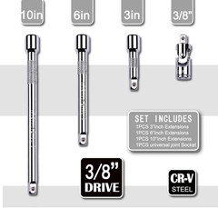 4 Piece 3/8 Inch Drive Extension Bar Set, 3/8 Inch Drive Socket Extension Set In