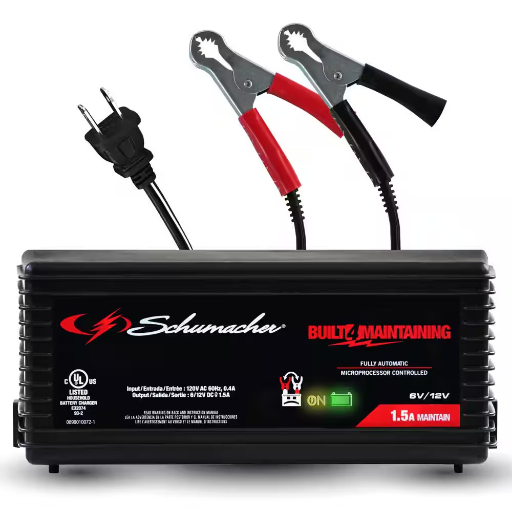 1.5-Amp Car Battery Charger and Maintainer, Fully Automatic, 6/12V for Power Spo