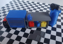 Blue Tool Box Workbench Oil Pan Gas Compressor 1/24 1/25 Scale Garage Diorama