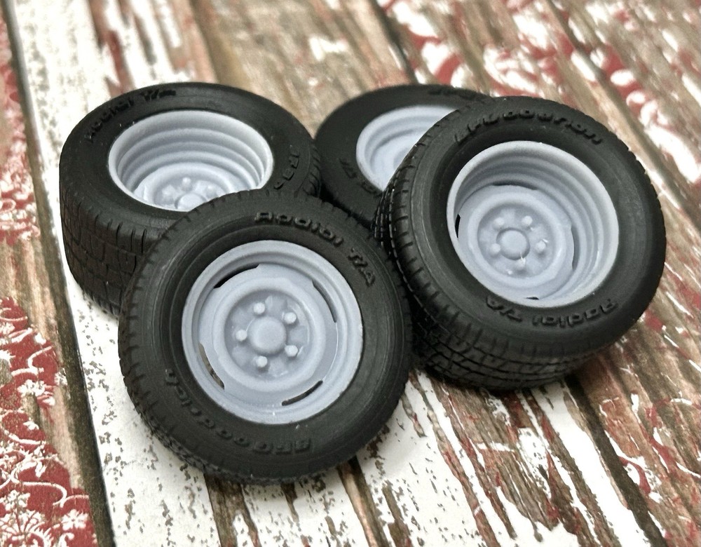 1/24 Scale: 15-inch “Steelies” Resin Wheels W/ Wide Rear Tires
