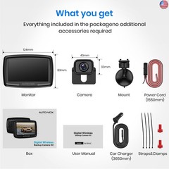 AUTO-VOX CS-2 Wireless Backup Camera with 4.3″ Car Monitor, Easy Install Stable