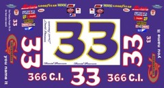 #33 David Pearson CV Enterprises Pontiac GTO 1/24th – 1/25th Scale Decals
