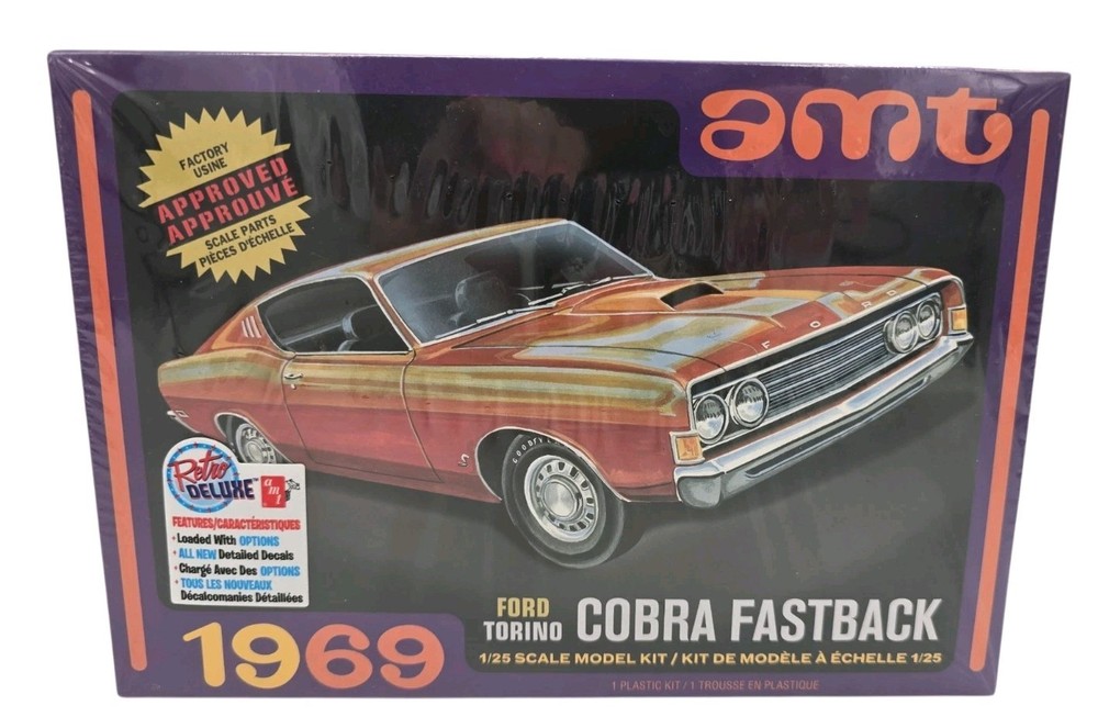 AMT 1969 Ford Torino Cobra Fastback 1:25 Scale Plastic Model Car Kit 1217 Sealed