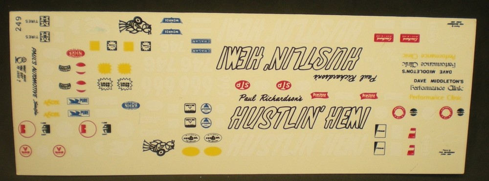 Fred Cady No. 249 1:25 1969 Dodge Dart Hustlin Hemi Decals