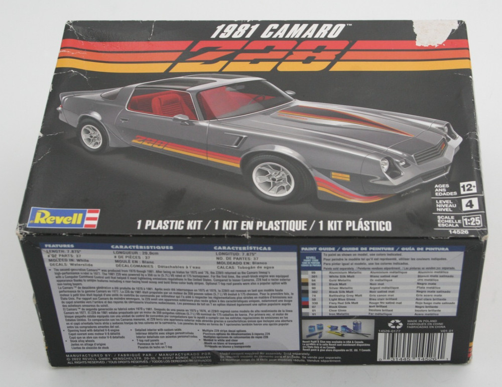 Revell 1981 Camaro Z28 1/25 Scale Model Kit Started For Parts Or Rebuild