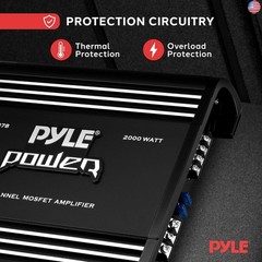 Pyle 2 Channel Car Stereo Amplifier – 2000W High Power Dual Channel Bridgeable