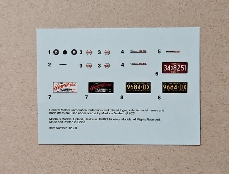 Moebius 1/25 1964 CHEVROLET CHEVY II NOVA SUPER SPORT SS COUPE DECAL SHEET