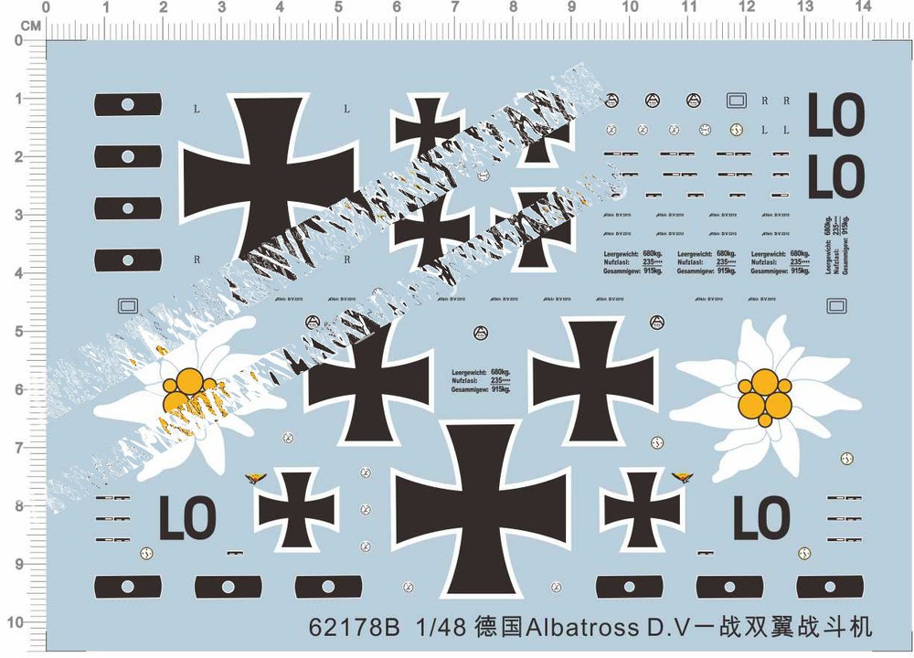 1/48 German Albatross D.V WWI Fighter Model Kit Water Slide Decal