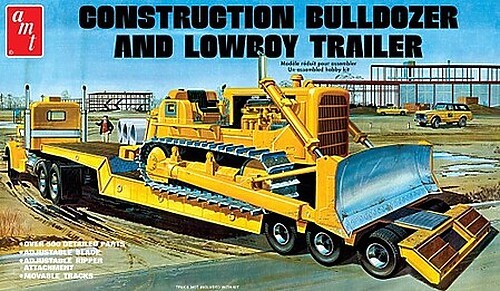AMT Lowboy Trailer amp; Bulldozer – Plastic Model Truck Vehicle Kit – 1/25