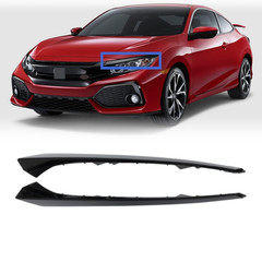 Motoku Pair Glossy Black Front Headlight Eyelid Molding Trim Eyebrow Strip For