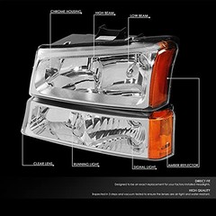 Pair Headlight Assembly Compatible with 2003-2006 Chevy Chrome / Amber