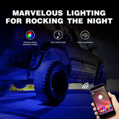 RGB LED Rock Lights Kit, 4 Pods Underglow Multicolor Neon Light Pod with Bluetoo