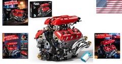 V8 Engine Model Kit – 1370PCS Interlocking Building Set with Battery & Motor