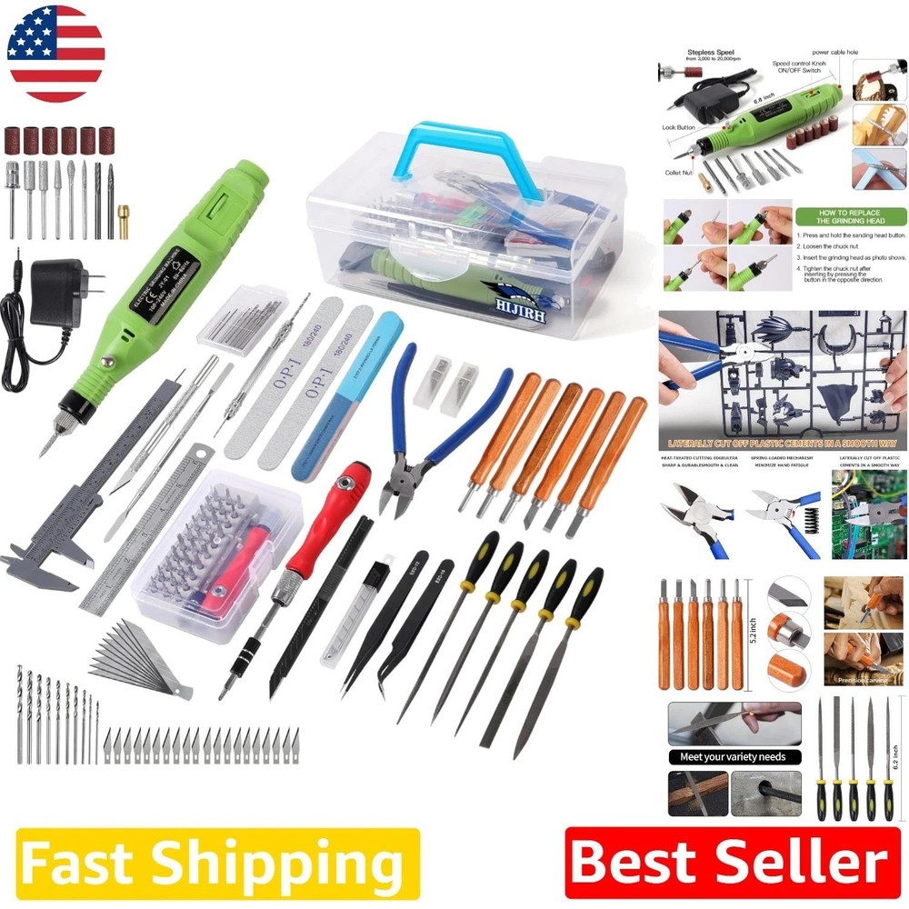 Deluxe 108pc Hobby Model Tool Kit: Electric Grinder, Carbon Steel, Crafting Set