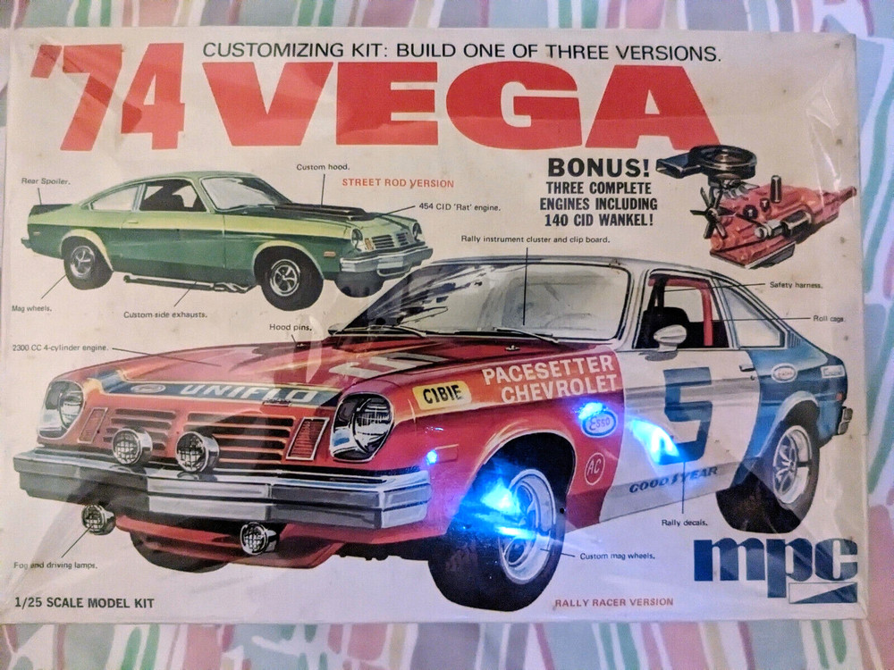 L@@K! RARE ORIGINAL VINTAGE MPC 1974 CHEVY VEGA KIT *SEALED-BAG *COMPLETE *NICE!