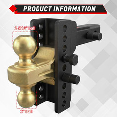 Adjustable Truck Trailer Hitch for 2.5″ Receiver, 6″ Drop/Rise Tow Hitch with Du
