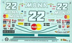 NASCAR DECAL #22 MBNA AMERICA 1996 PONTIAC GRAND PRIX WARD BURTON 1/24 SLIXX
