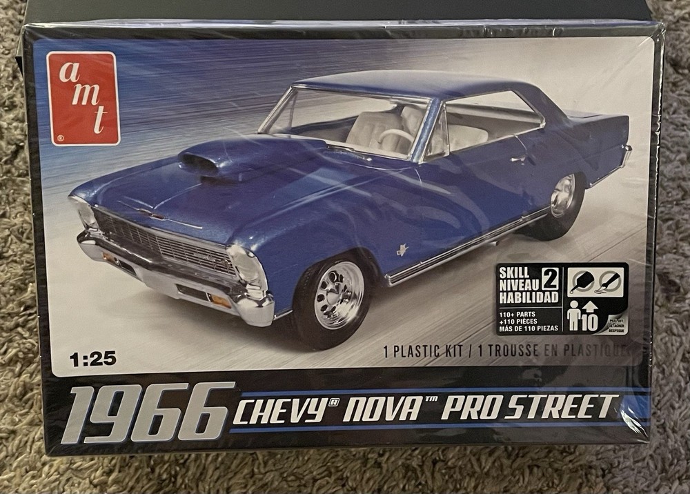 AMT 1966 Chevy Nova Pro Street 1/25 Scale Model Kit New In Open Box Muscle Car