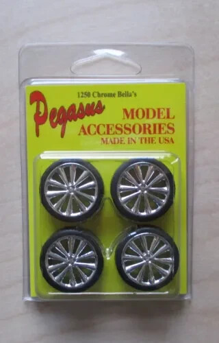 Chrome Bellas Rims w Tires Pegasus 1:24 1:25 Model Car Accessory 1250