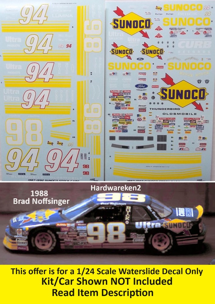 NASCAR DECAL #98 SUNOCO 1988 BUICK REGAL BRAD NOFFSINGER -1/24 POWERSLIDE