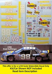NASCAR DECAL #98 SUNOCO 1988 BUICK REGAL BRAD NOFFSINGER -1/24 POWERSLIDE