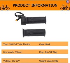 EBike Full Twist Throttle, 3 Pin EBike Throttle Grip with Waterproof Joint,