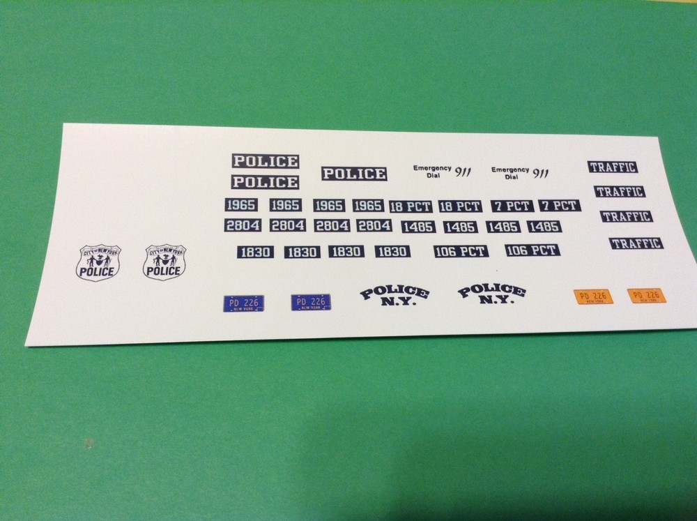 NEW YORK CITY POLICE – 1/24th Scale Waterslide Police Decals – Old Style