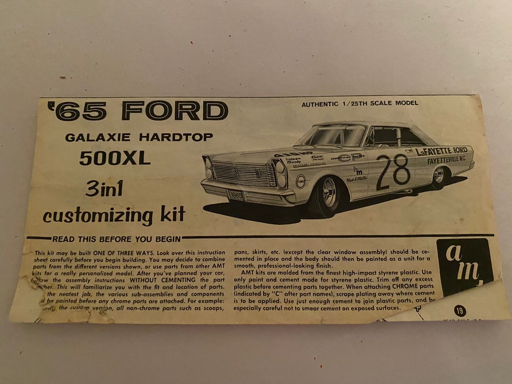 Vintage Annual AMT 1965 Ford Galaxie Ht Model Kit Instructions Sheet