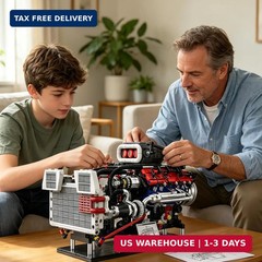 V8 Supercharged Engine Model Set MOC 8-Cylinder Car Motor Kit That Runs 1151PCS