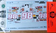 SLIXX 1/24 Water Slide Decals NASCAR FORD #98 FINGER HUT Dinky Links Snacks A30