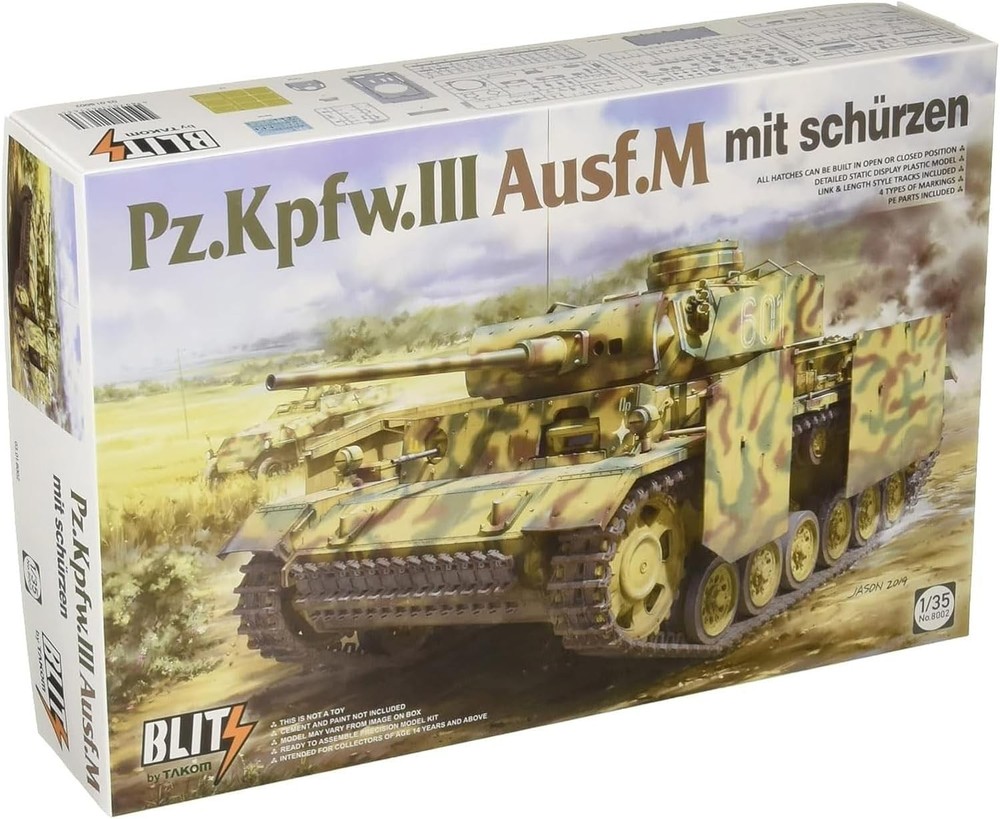 TAKOM 1/35 German Panzer III Ausf. M Schurzen Plastic Model Kit TKOB8002