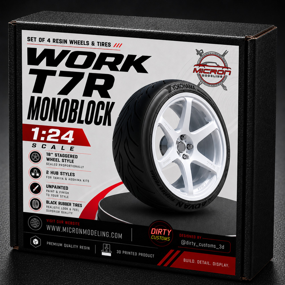1:24 Work T7R Monoblock 18″ Wheels & Tires for JDM Nissan Toyota Honda Mazda BMW