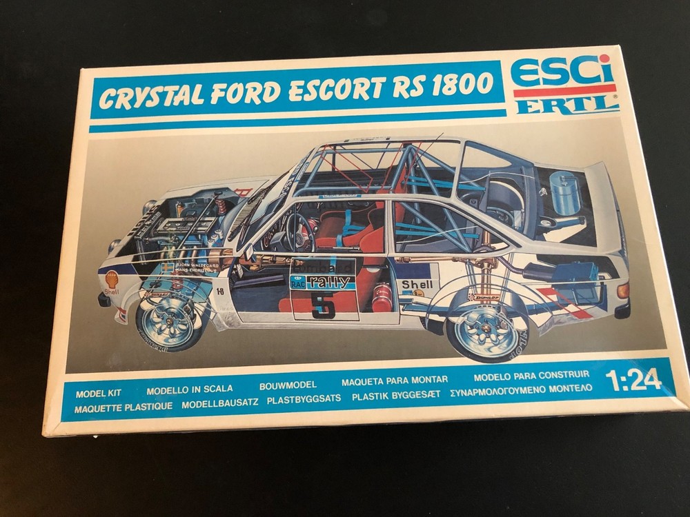 ESCI/ERTL Cystal Ford Ecort RS 1800 Rally Car 1/24 Kit, New, Parts Sealed in Box