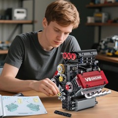Educational 478 PCS V8 Engine Building Set – Fun STEM Activity for Kids & Adults