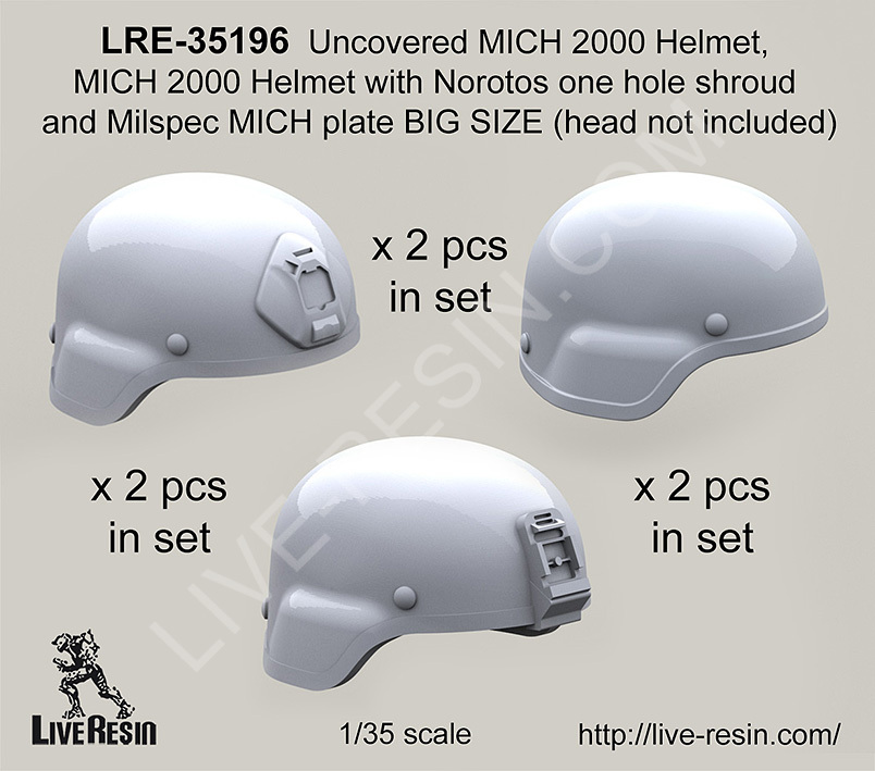 Live Resin 1/35 LRE-35196 Uncovered MICH Helmet with Norotos One Hole Shroud (2)