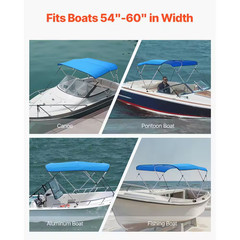 3 Bow Boat Bimini Tops, Durable Polyester Canopy with Aluminum Frame, Water-Resi