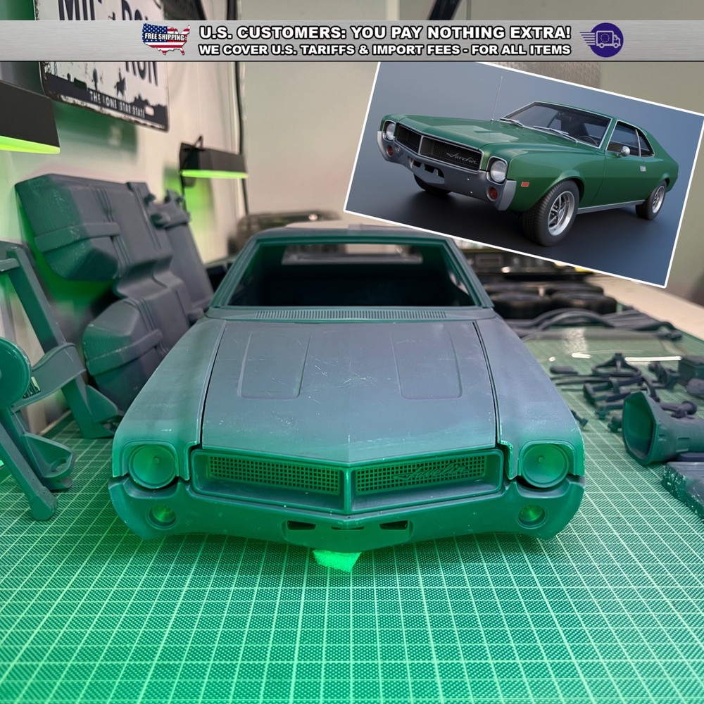 1/8 Scale 1968 AMC Javelin Resin Model Kit with Engine – Huge Size 24 Inch Long
