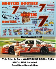 NASCAR DECAL # 7 HOOTERS 1993 FORD THUNDERBIRD ALAN KULWICKI 1/24
